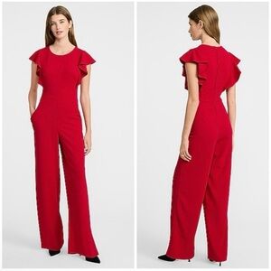 Lulu's Red Ruffle-Sleeve Wide-Leg Jumpsuit